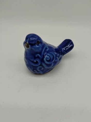 Statuina uccellino filigrana blu in ceramica 3 pollici