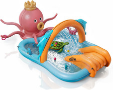Inflatable Kiddie Pool, Detachable Octopus King Toddler Pool with Water Slide Sp