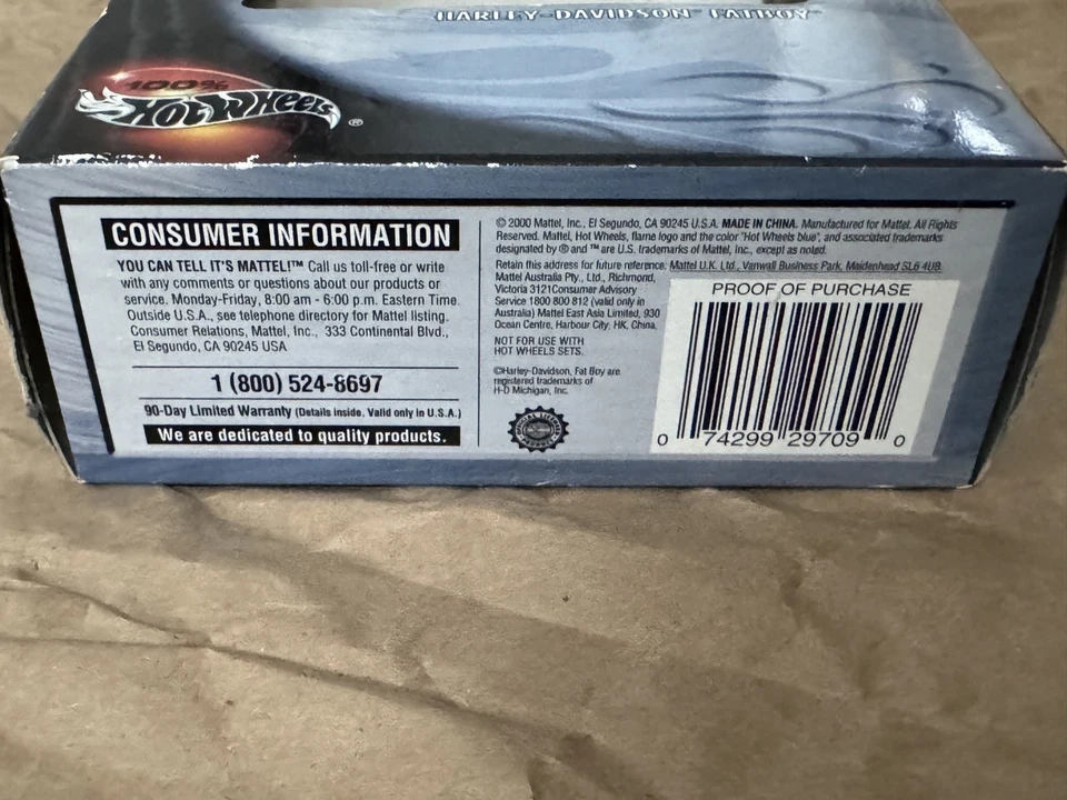 Juguetes Hot Wheels 100 % caja negra Harley Davidson Fat Boy rojo 2000  Foto 3 de 4