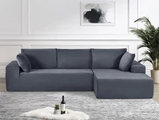 CozyForm Convertible Sleeper Sectional Sofa Corduroy Dark Gray No Assembly