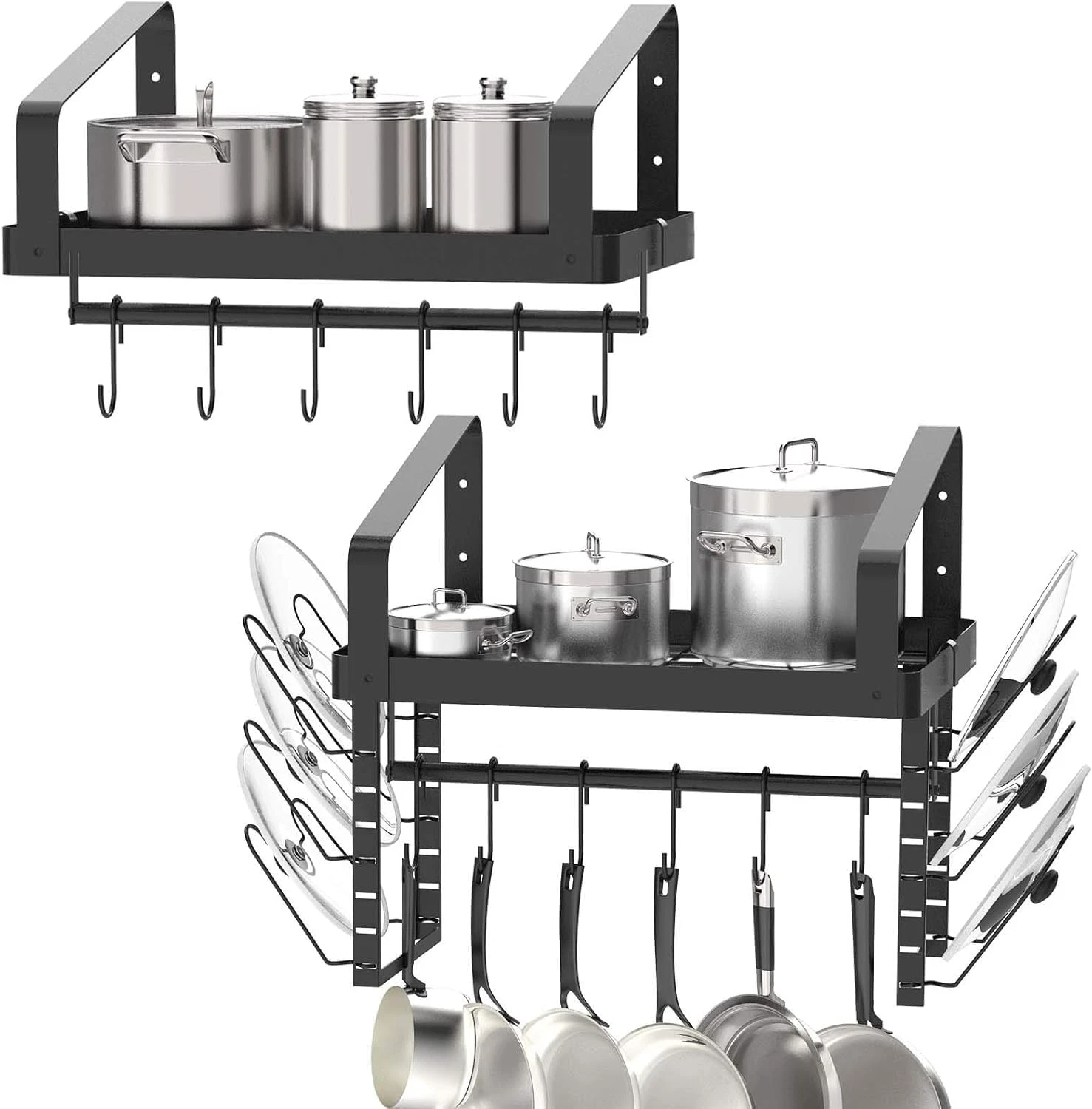 Pot Racks Wall Mounted Set of 2,With Towel Bar and Pots Pans Lids Organizer, Kit