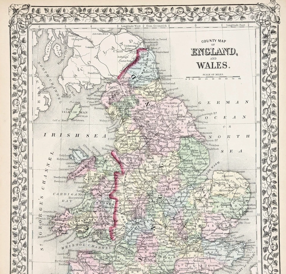 1875 INGLATERRA - GALES Mapa ORIGINAL S.A. Mitchell (13x10,5) LONDRES - Liverpool Foto 3 de 4