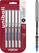Uniball Vision Rollerball Pens, Fine Point (0.7Mm), Blue, 5 Pack