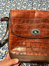 Vintage Dooney Bourke Brown Croc Embossed Shoulder Bag Zip, Adjustable Strap