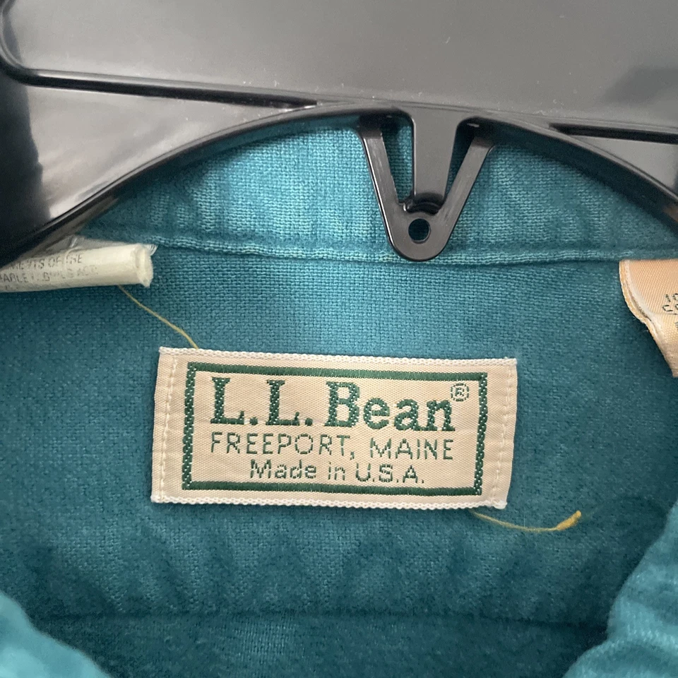 Camisa con botones LL Bean para hombre verde azulado liso grande algodón vintage años 90 manga larga Foto 2 de 4