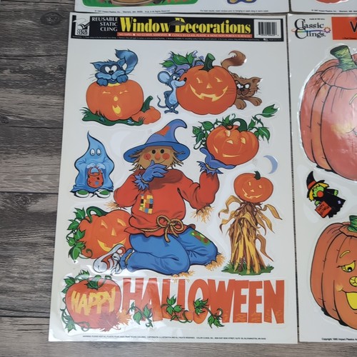 90s Window Clings Halloween Vtg Lot of 8 Decor Ghost Witch Vampire Pumpkin Bat - Picture 7 of 13