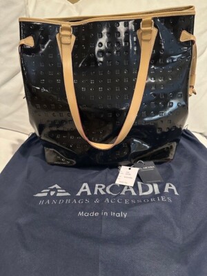 ARCADIA BLACK PATENT LEATHER TOTE HANDBAG