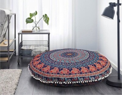 100% cotton  Mandala Round Pouf Cushions Cover Meditation Pillow Cover with tsel