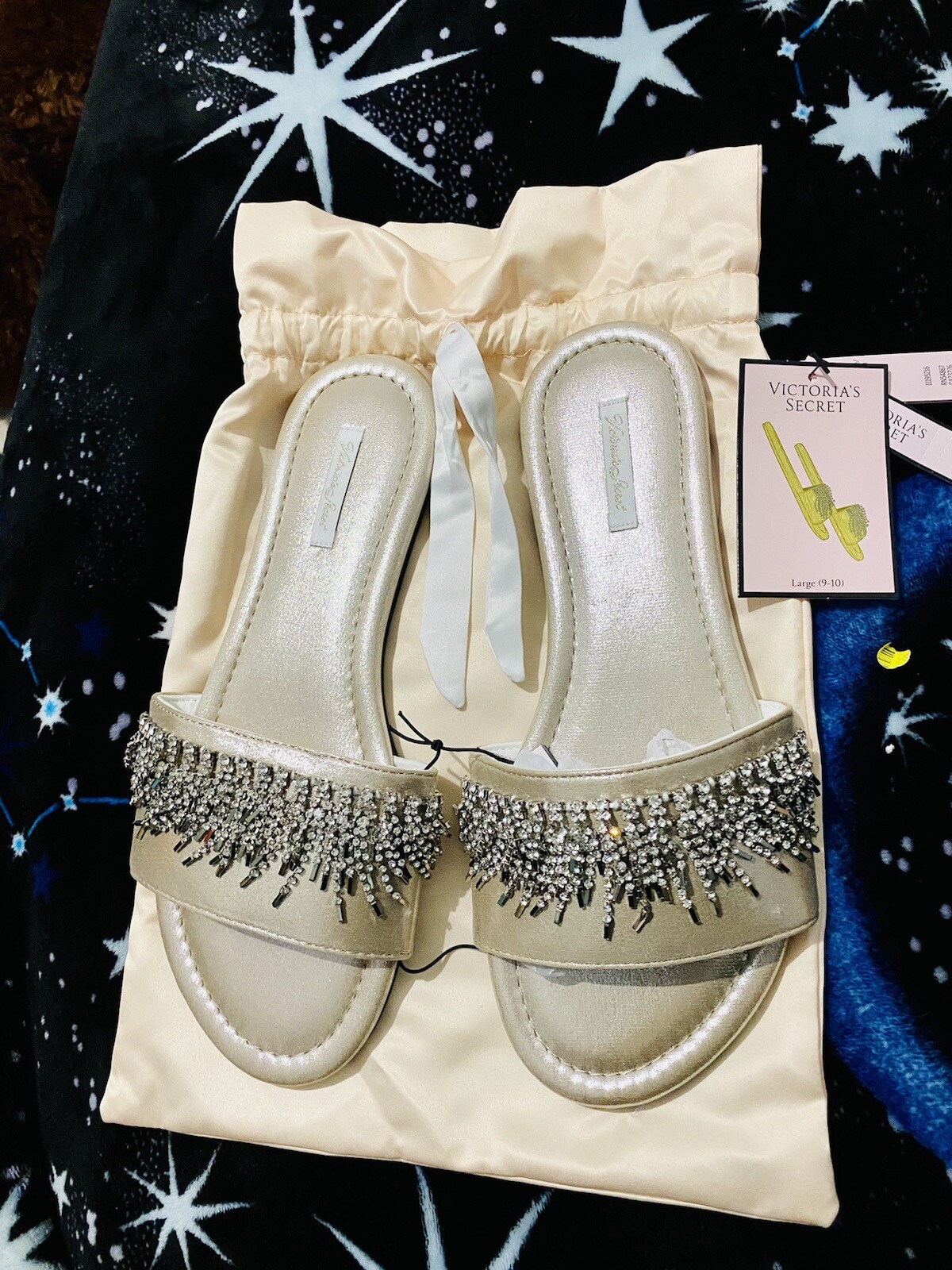 PANTOFOLA D’ORO Scarpe Victoria’sSecret Slide Slip on impreziosite oro taglia Large taglia USA 9 10