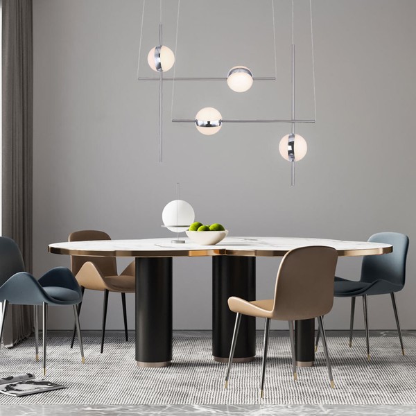Led Decken Pendel Leuchte Wohn Ess Zimmer Beleuchtung Kugel HäNge Lampe Chrom-image