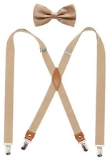 Men's X-Back Heavy Duty Suspender and Bowtie Set Adjustable Elastic Clips