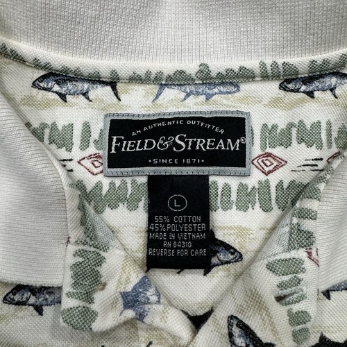 Field & Stream Shirt Mens Large Ivory Fish Short Sleeve Polo Outdoor Work Casual - Picture 3 of 6