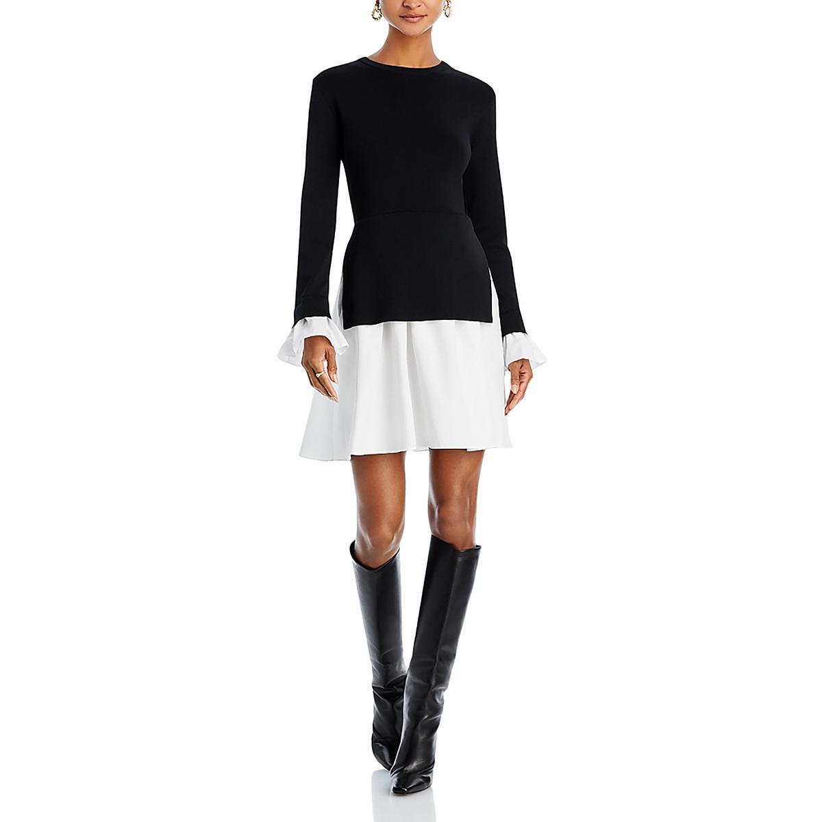 Английское фабричное женское черное мини-платье из поплина в смешанной технике M BHFO 8950