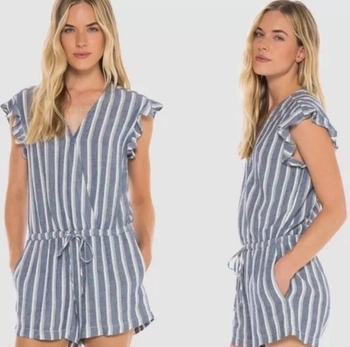 CLOTH & STONE Ruffle Sleeveless Crossover Romper Zuma Beach Stripe Size L Large