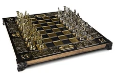 11" Handmade Hercules Chess Set - Bronze/Silver - Wood/Metal Board - Greece