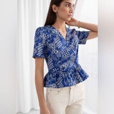 other stories short sleeve blue button top