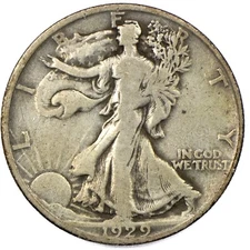 1929-D Denver Walking Liberty Silver Half Dollar VG/F++