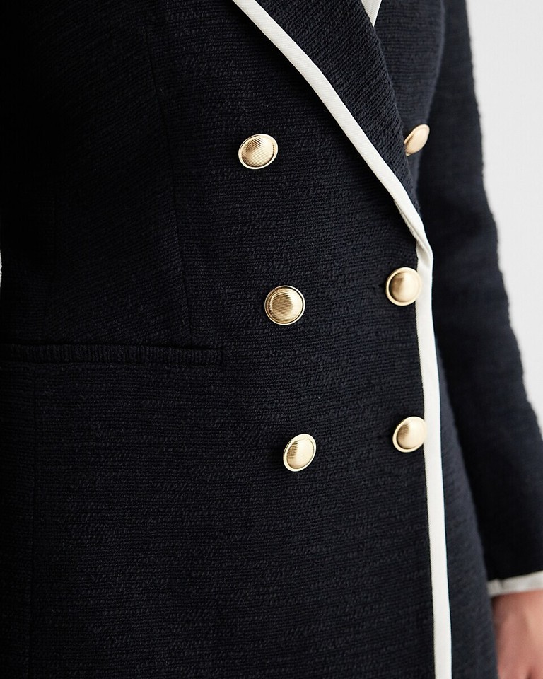 EXPRESS 188 BLACK TWEED DOUBLE BREASTED TIPPED NOVELTY BUTTON BLAZER
