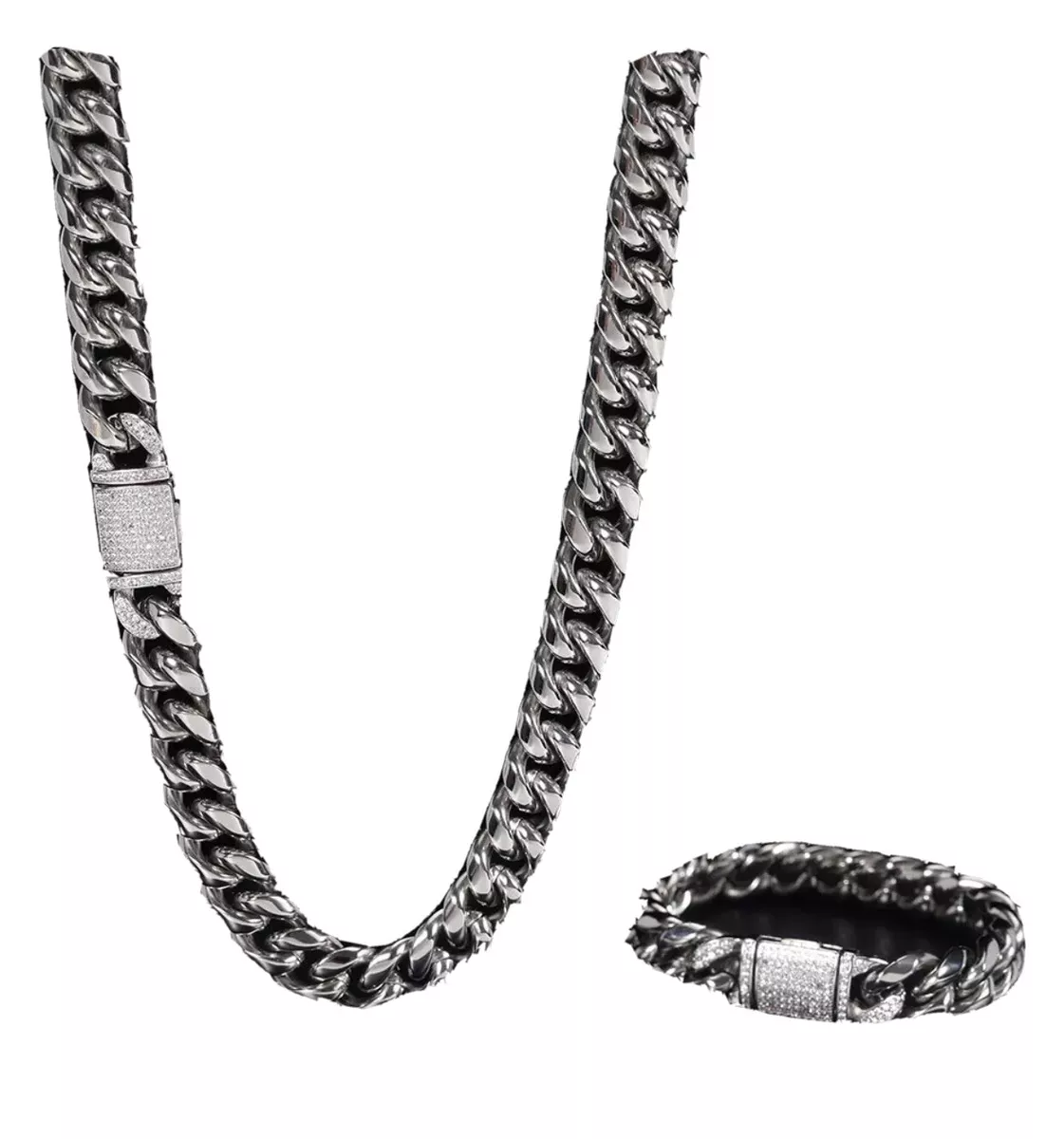 Mens white gold necklace and bracelet set deals