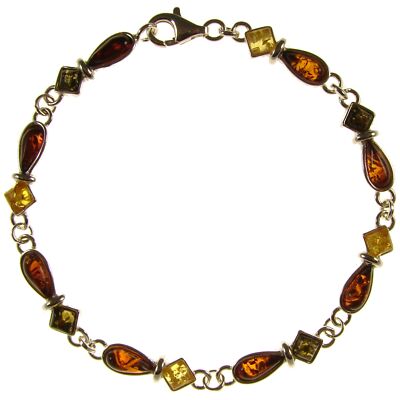 Bracelet Femme En Ambre Naturel Et Argent 925 - Longueur 20cm - Pierre Orange