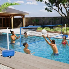 Pool Volleyball Net Set 15ft-32ft Adjustable w/ Weighted Base, Ball,Pump Outdoor