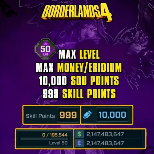Borderlands 4 ⚡Max LVL 50 | Max SDUs, Max Eridium & Gold🌟(PS/XBOX/PC)