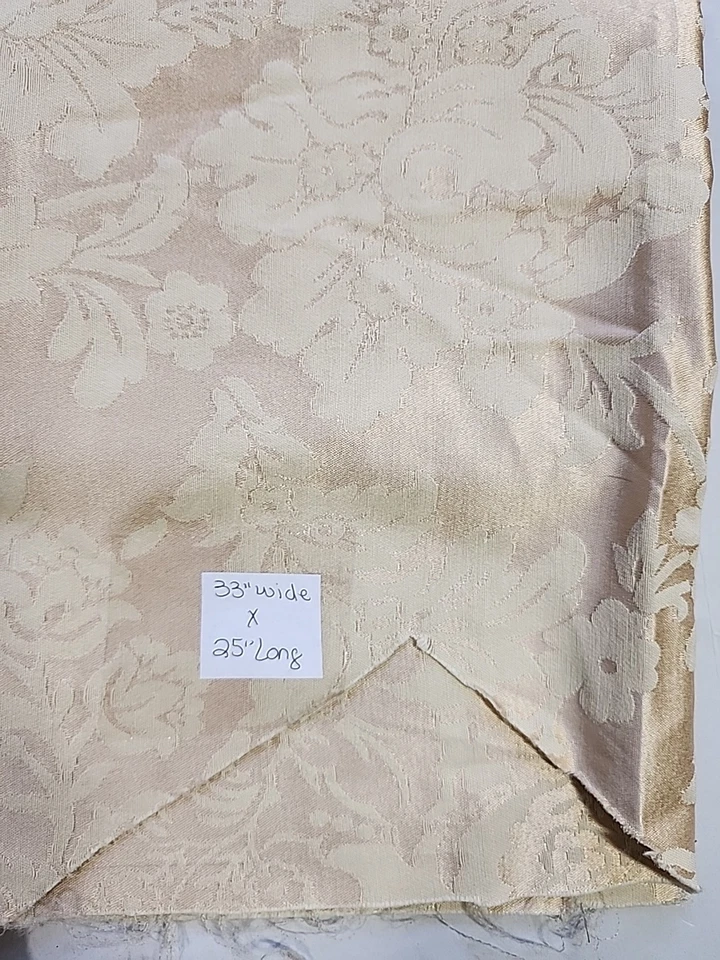 Vtg 2pc Lot Ivory Damask Sewing Upholstery Craft Fabric 27x34 & 25x33 Drapery  - Image 2 of 4