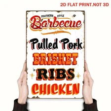 Vintage Southern Style Barbecue Metal Sign Pulled Pork/Ribs Kitchen Wall Decor