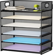6 Tier Paper Organizer Letter Tray Mesh Desk File Organizer W/Handle Paper