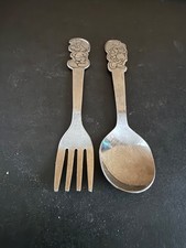 Vtg Collectible 1980s SMURFS Stainless Steel Toddlers Fork Spoon, Peyo Danara