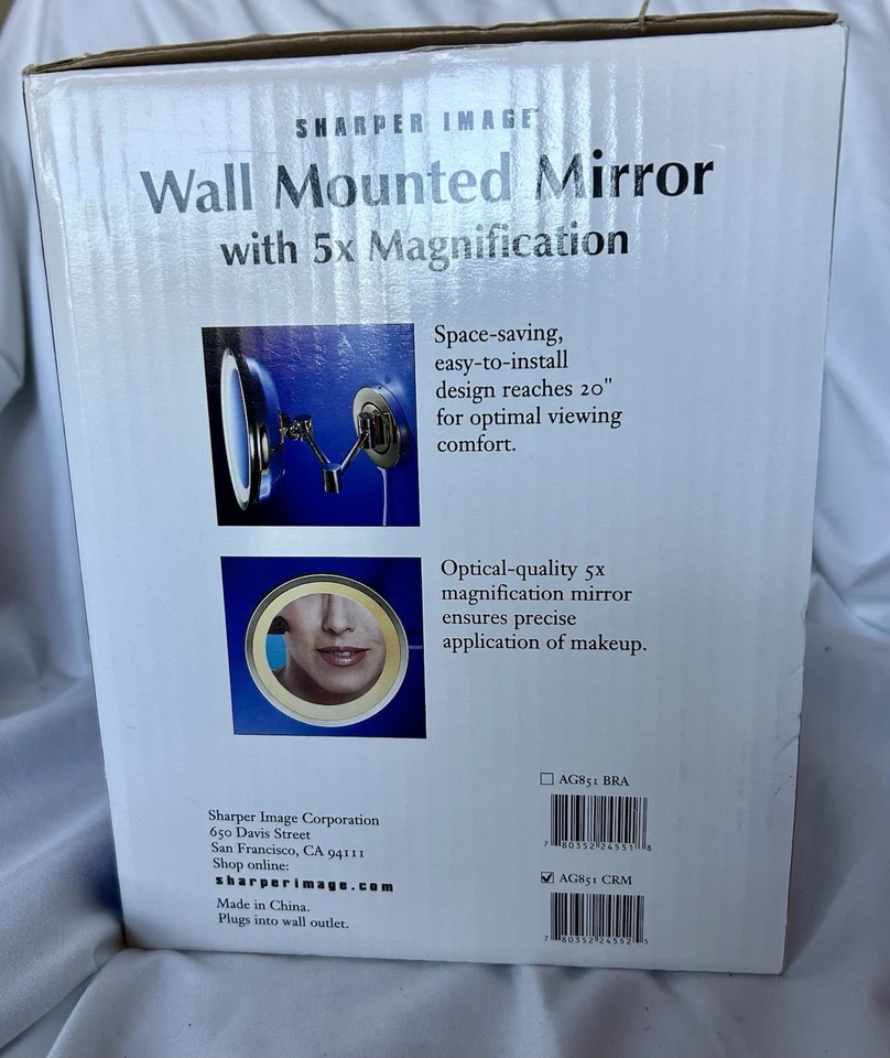 Sharper Image Wall Mounted Lighted Sensor Two Sided Makeup 5X Mirror Chrome New - Image 4 of 4
