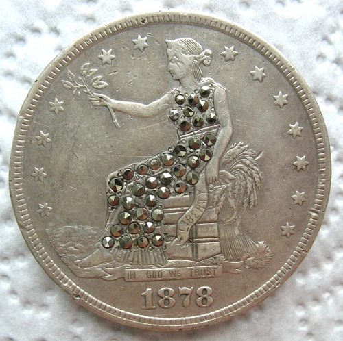 1878-S Silver Trade Dollar Decorated With Marcasite