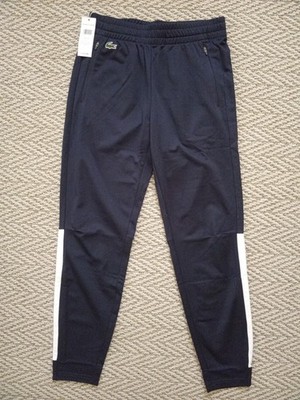 NWT Lacoste Sport Run-Resistant Pique' Trackpants Men's S Navy Blue White