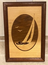 Hudson River Inlay Sailboat 45 Wood Marquetry Wall Art Signed Original Label