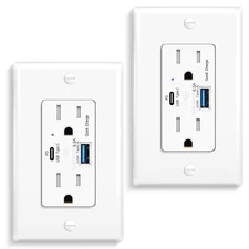 USB C PD 65W 15A Wall Outlet 2AC+2USB Ports UL Listed Fast Charger for Laptop ×2
