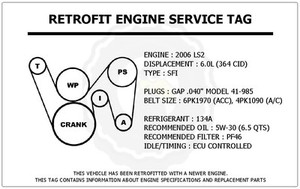 2006 Ls2 6 0l Gto Retrofit Engine Service Tag Belt Routing Diagram Decal Ebay