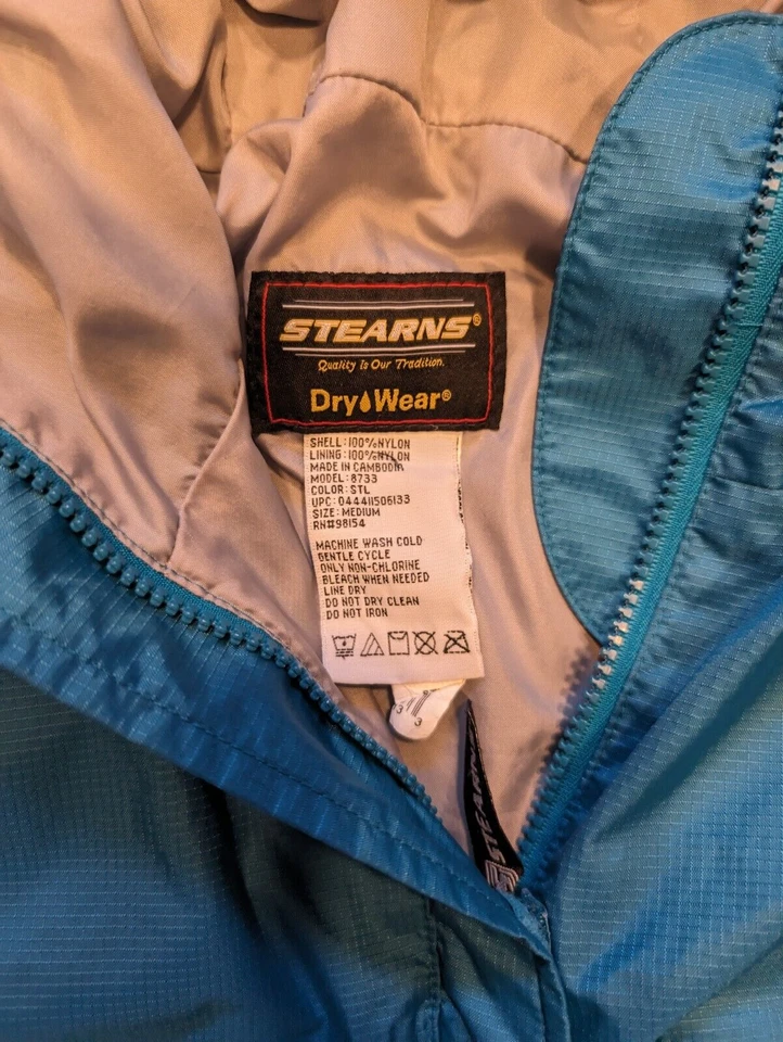 Stearns Womens Medium Rainjacket Windbreaker 100% Nylon Full Zip Hooded Teal Blu Foto 2 de 4