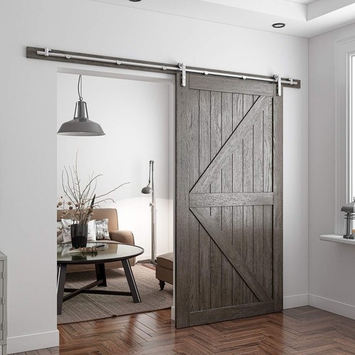 Smartstandard 8ft Sliding Barn Door Hardware Kit Stainless Steel Silver - Picture 3 of 5