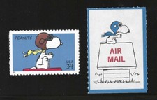 SNOOPY - WWI FLYING ACE - U.S. STAMP + VINTAGE AIRMAIL STICKER - MINT CONDITION