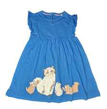 Boden Girls Dress Cat Applique Blue Cotton Summer 1-12 Years NEW