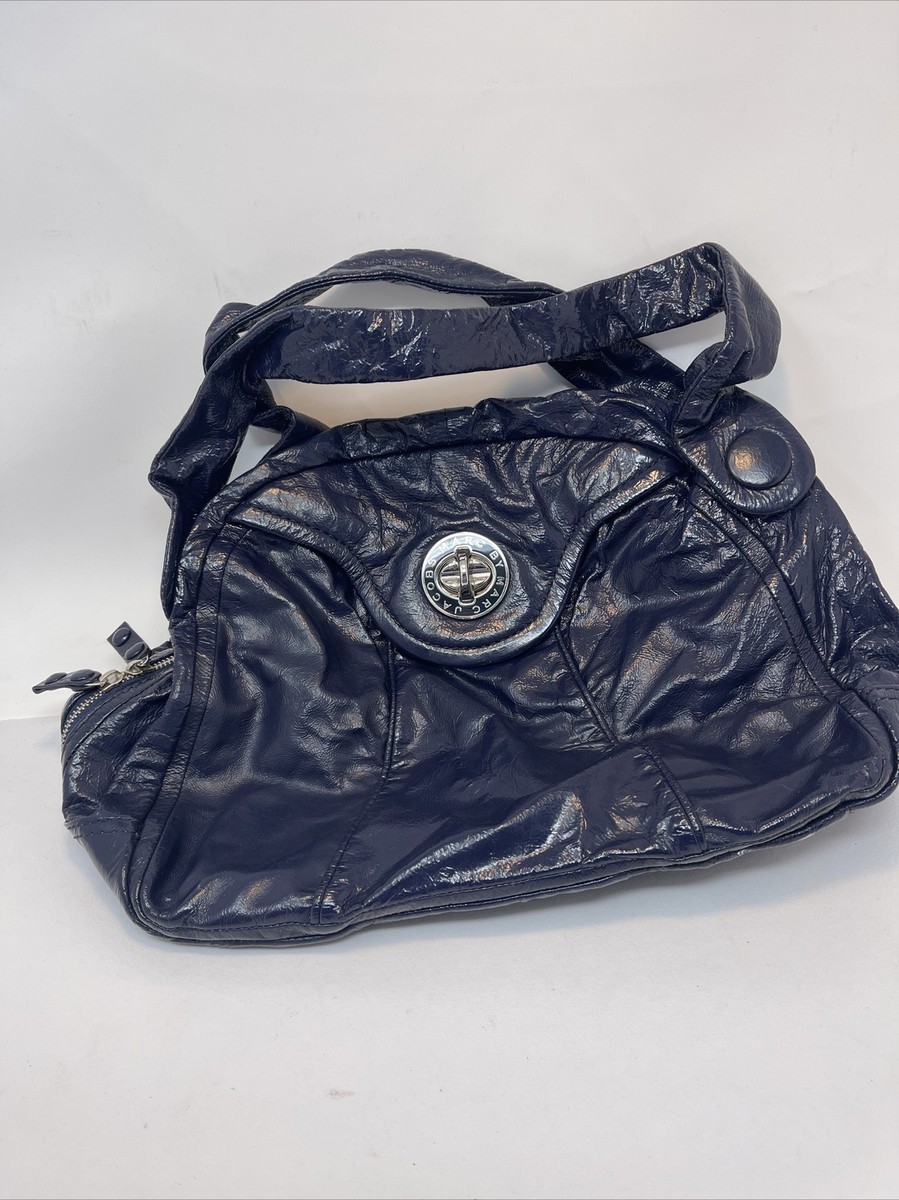 Marc by Marc Jacobs Blue Leather Turn Lock Tote Purse 18