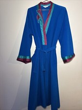 VTG 80s Vanity Fair Teal Velvet Housecoat Long Robe Women s Sz M Pockets