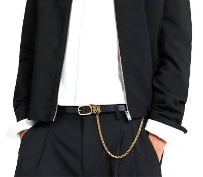 AMIRI MA Chain Belt 2cm Ledergürtel mit goldener Kette und Signature Neu 90