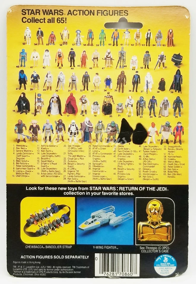 Figura de acción Star Wars ROTJ Zuckuss 65 espalda 1983 Kenner No. 70020 NRFP Foto 3 de 4