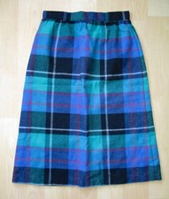 Vtg 80s preppy green blue black plaid tweedy secretary A-line skirt Sz 11