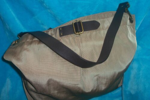 Banana Republic Large Khaki PolyNylon Hobo Shoulder Bag-Dark Brown Leather Strap - Picture 11 of 19