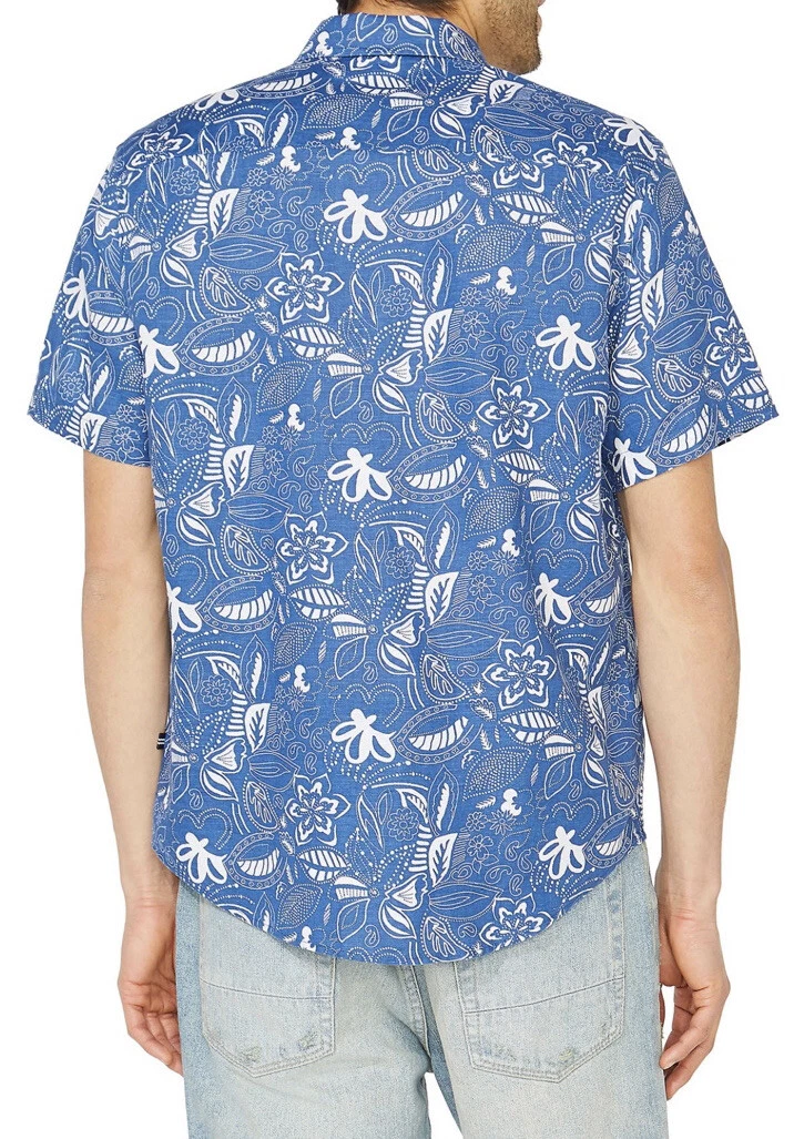 Nautica Mens Blue Linen Cotton Tropical S/S Button-Front Shirt NWT $69 Size XL
