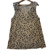 BiBi Cheetah Animal Print Sleeveless Ruffle Tank Top Woman's Size L