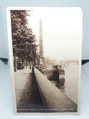 Alte Straßenbahn von Cleopatras Needle Embankment London Vintage Postkarte 1932