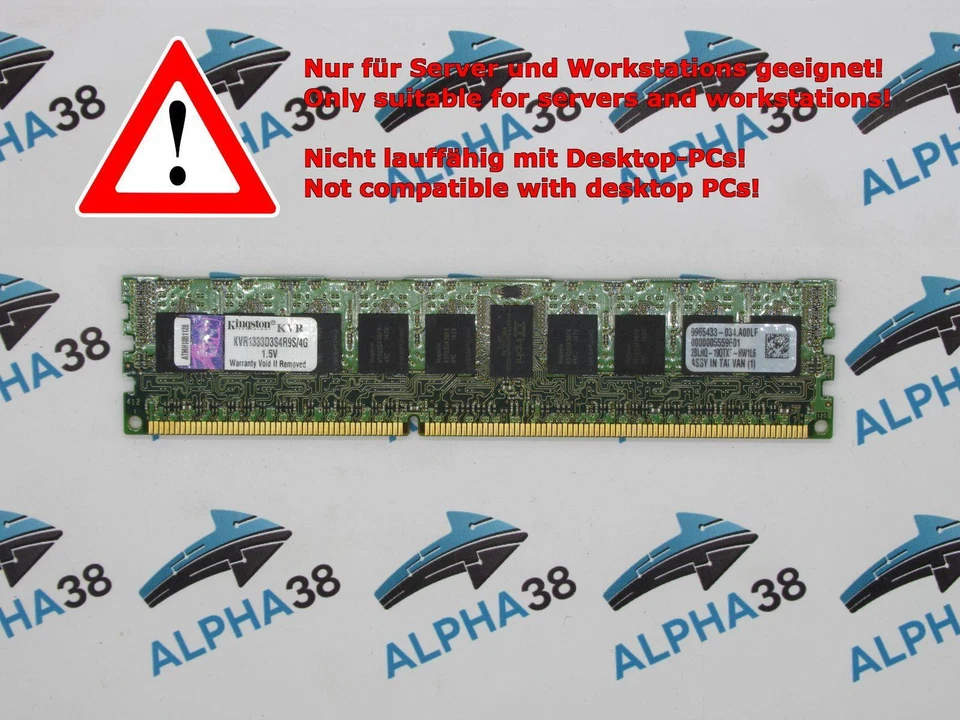 Kingston 4 GB DDR3-1333 PC3-10600R KVR1333D3S4R9S/4G CL9 15V Server Ram ECC